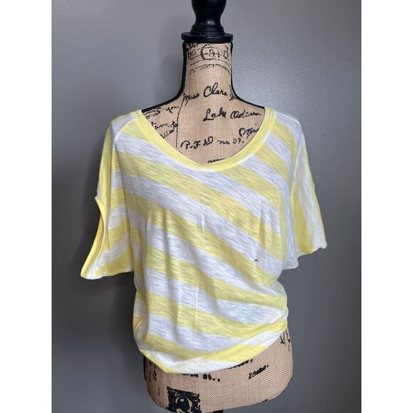4/$25 Express yellow white stripes blouson tee shirt XS summer casual travel - Picture 1 of 7